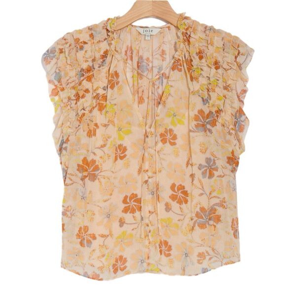 NWT Joie Silk top “Tezza” in apricot with flower prints size 1X - Picture 3 of 9